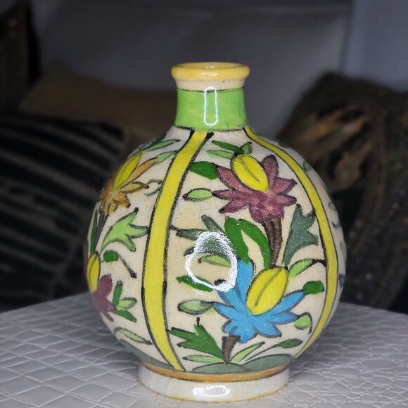 Antique Persian Turkish Iznik Islamic Glazed Floral 6" Pottery/Vase #601 Signed - Picture 1 of 5